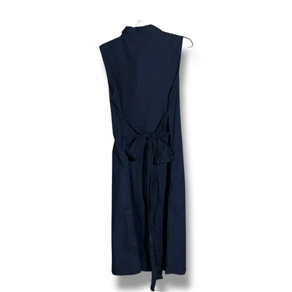 Banana Republic New W/ Tags Dark Blue Button Down Collared Tie Waist Midi Dress - Picture 16 of 16